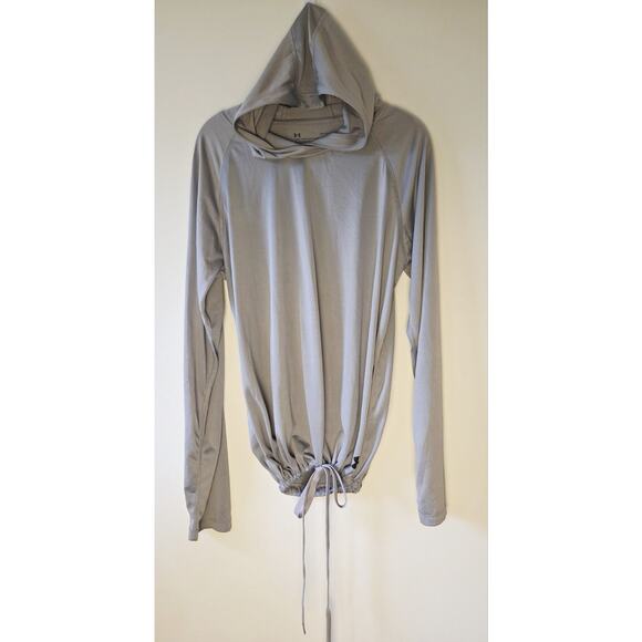 Under Armour HeatGear Hooded Loose Pullover Running Shirt Mens Size L Gray Logo - Picture 1 of 6